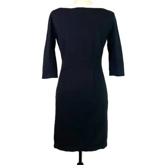 Theory Luanne Ponte Knit Dress 3/4 Sleeves Mini Black Round Neck Size M - Picture 3 of 14